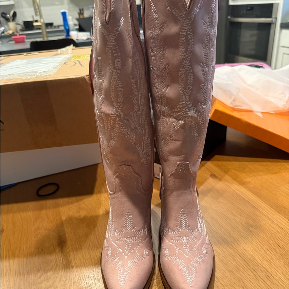 Women’s Blush Pink Embroidered Tall Western Boots
